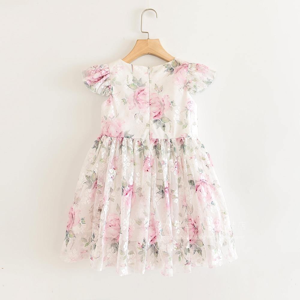 Summer Brand New Floral Lace Silk Dress Fashion Girls Round Neck Flying Sleeve Dress The Clothing Company Sydney