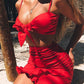 Two Pieces Set Women Ruffles Bow Casual Beach Summer Red Off Shoulder Sexy Club Bodycon Wrap Mini Party Dress The Clothing Company Sydney