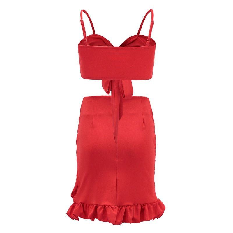 Two Pieces Set Women Ruffles Bow Casual Beach Summer Red Off Shoulder Sexy Club Bodycon Wrap Mini Party Dress The Clothing Company Sydney