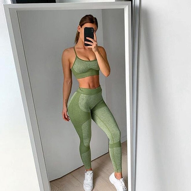 2 Piece Seamless yoga Fitness Sports Suits Gym Tank Belt Bra Tops High Waist Running Leggings Workout Pants+Bras Set The Clothing Company Sydney