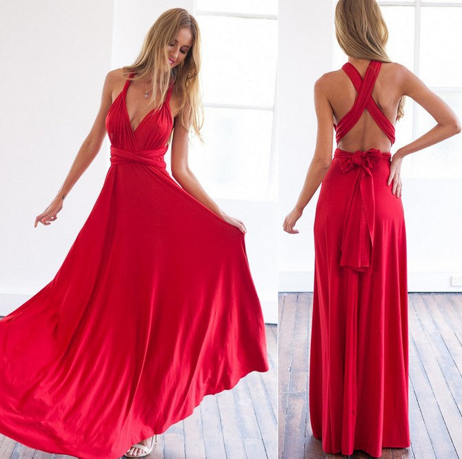 Boho Maxi Club Dress Red Bandage Long Dress Party Multiway Bridesmaids Convertible Infinity Robe Dress The Clothing Company Sydney