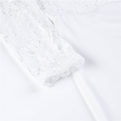 Fancy summer fall off shoulder playsuit jumpsuit long sleeve sheer lace patchwork hollow bandage skinny Outfit set The Clothing Company Sydney