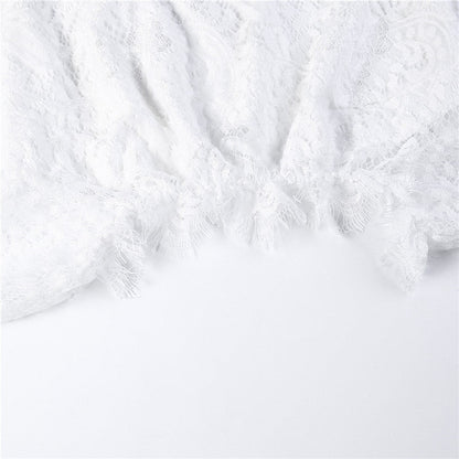 Fancy summer fall off shoulder playsuit jumpsuit long sleeve sheer lace patchwork hollow bandage skinny Outfit set The Clothing Company Sydney