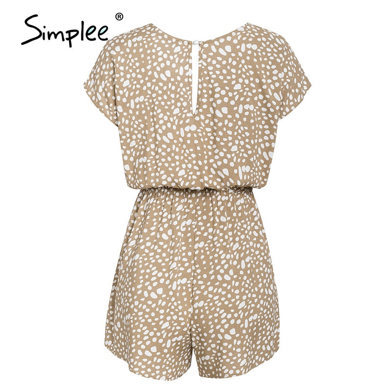Boho Casual bow tie Short Sleeve Loose v neck leopard print overalls romper Playsuit The Clothing Company Sydney