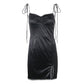 Strappy Satin Ruched Black Mini Lace Spliced Side Split Sundress Backless Dresse The Clothing Company Sydney