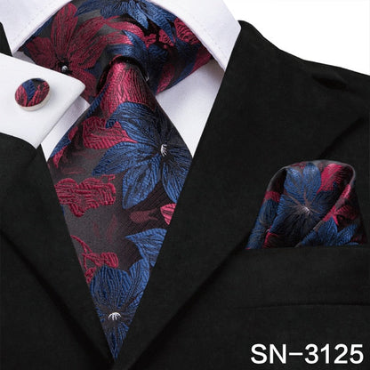 3 Piece 8.5cm Silk Men Floral Red Blue Neckties Classic Party Wedding Pocket Square Cufflinks Luxury Tie Set The Clothing Company Sydney