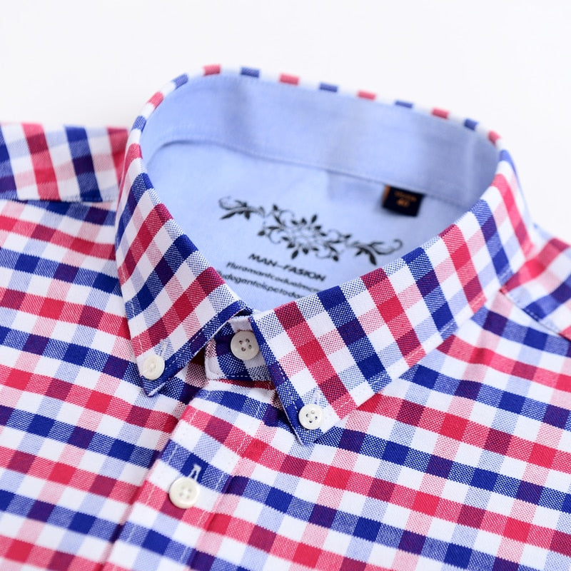 Men's Long Sleeve Contrast Plaid/Striped Oxford Dress Shirt with Left Chest Pocket Male Casual Slim-fit Buttoned Down Shirts The Clothing Company Sydney