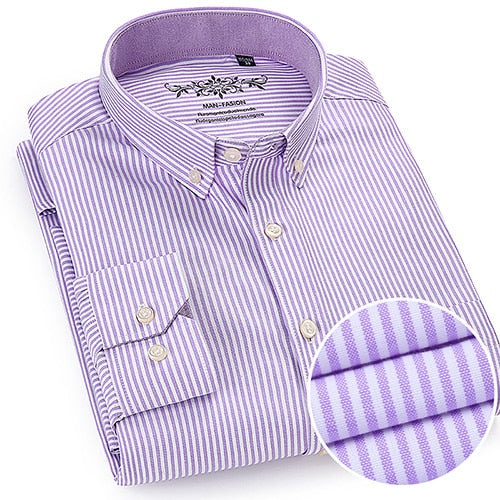 Men's Long Sleeve Contrast Plaid/Striped Oxford Dress Shirt with Left Chest Pocket Male Casual Slim-fit Buttoned Down Shirts The Clothing Company Sydney