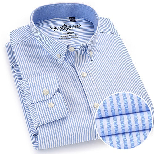 Men's Long Sleeve Contrast Plaid/Striped Oxford Dress Shirt with Left Chest Pocket Male Casual Slim-fit Buttoned Down Shirts The Clothing Company Sydney