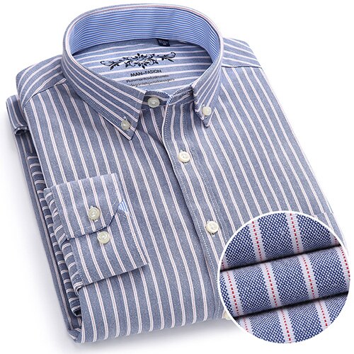 Men's Long Sleeve Contrast Plaid/Striped Oxford Dress Shirt with Left Chest Pocket Male Casual Slim-fit Buttoned Down Shirts The Clothing Company Sydney