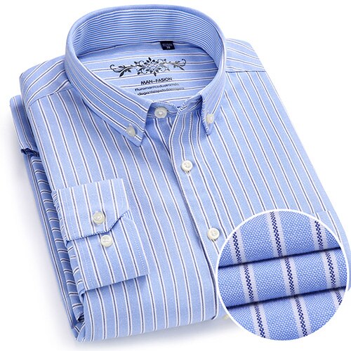 Men's Long Sleeve Contrast Plaid/Striped Oxford Dress Shirt with Left Chest Pocket Male Casual Slim-fit Buttoned Down Shirts The Clothing Company Sydney