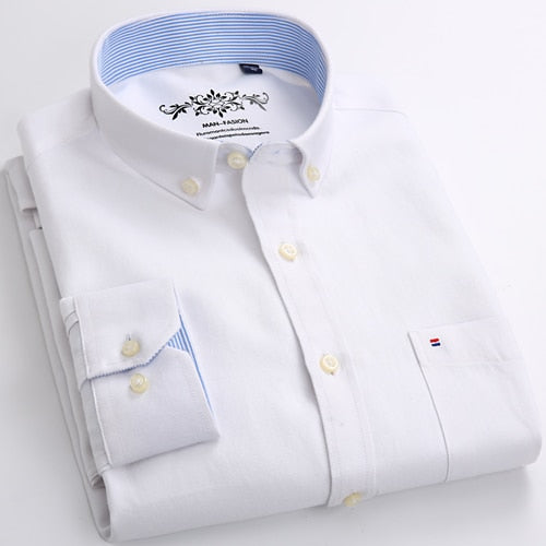 Men's Long Sleeve Contrast Plaid/Striped Oxford Dress Shirt with Left Chest Pocket Male Casual Slim-fit Buttoned Down Shirts The Clothing Company Sydney