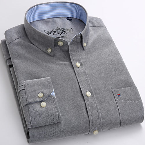 Men's Long Sleeve Contrast Plaid/Striped Oxford Dress Shirt with Left Chest Pocket Male Casual Slim-fit Buttoned Down Shirts The Clothing Company Sydney