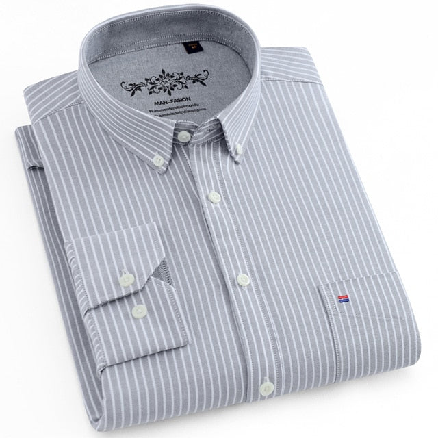 Men's Long Sleeve Contrast Plaid/Striped Oxford Dress Shirt with Left Chest Pocket Male Casual Slim-fit Buttoned Down Shirts The Clothing Company Sydney