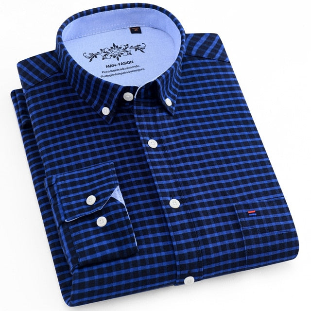 Men's Long Sleeve Contrast Plaid/Striped Oxford Dress Shirt with Left Chest Pocket Male Casual Slim-fit Buttoned Down Shirts The Clothing Company Sydney