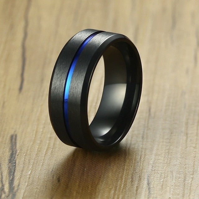 8mm Black Ring for Men Women Groove Stainless Steel Wedding Bands Trendy Fraternal Rings Casual Jewellery The Clothing Company Sydney