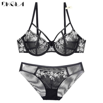 Black Sexy Bra Set Ultrathin Brassiere Transparent Underwear Set Lace Hollow Bras Plus Size B C D Cup Women Lingerie Embroidery The Clothing Company Sydney