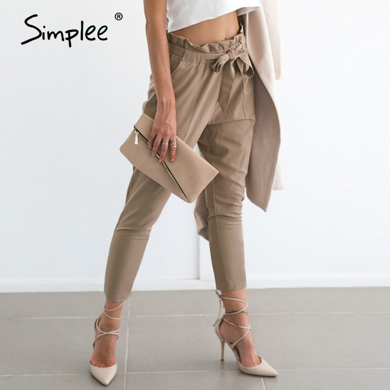 Chiffon khaki harem ladies summer casual Streetwear sash black elastic high waist pants The Clothing Company Sydney