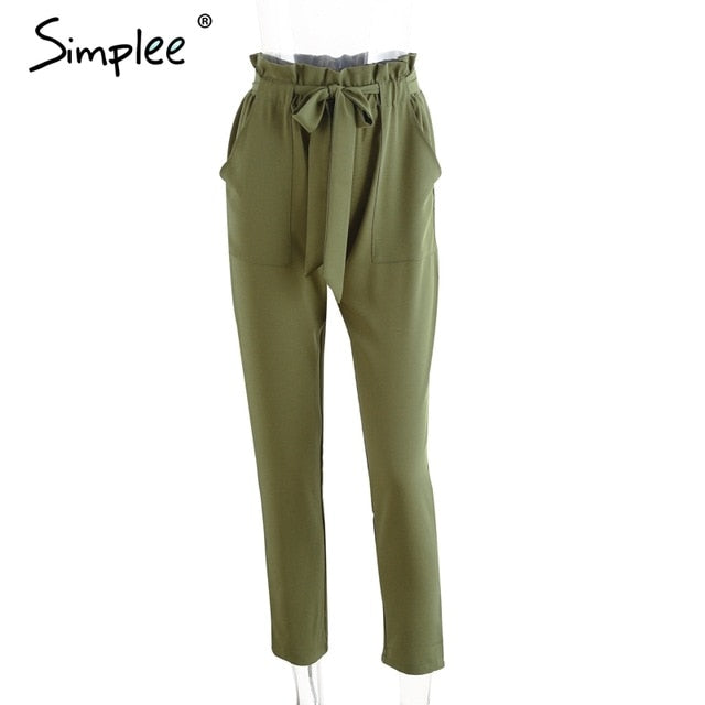 Chiffon khaki harem ladies summer casual Streetwear sash black elastic high waist pants The Clothing Company Sydney