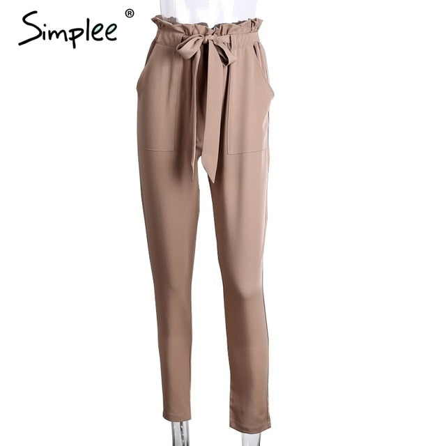 Chiffon khaki harem ladies summer casual Streetwear sash black elastic high waist pants The Clothing Company Sydney