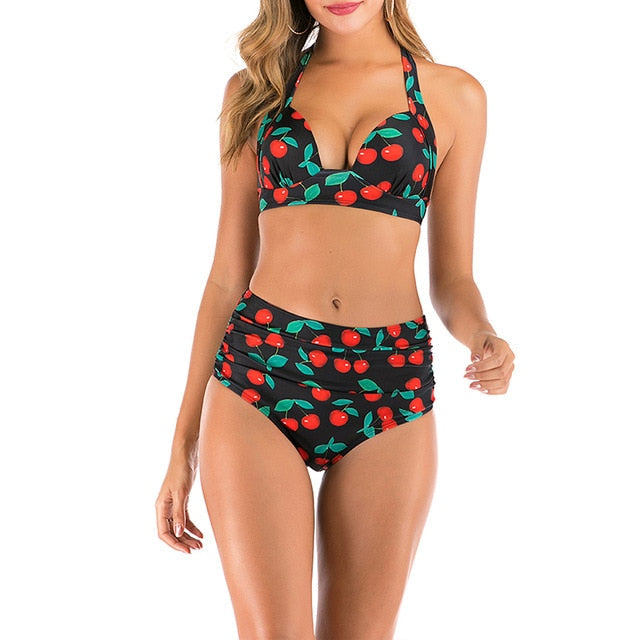 2 Piece High waist bikini set Halter bathing suit swimsuit Plus size bikini Floral print swimwear The Clothing Company Sydney