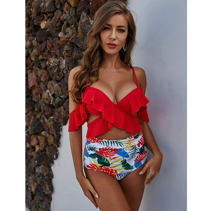 2 Piece Ruffle High Waist Bikini Swimwear Women Swimsuit Cross Bikini Set Off The Shoulder Bathing Suits Summer Beach Wear The Clothing Company Sydney