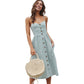 Summer Midi Women's Sling Backless Sleeveless Button Striped Dot Print Solid Beach Dress With Pockets The Clothing Company Sydney