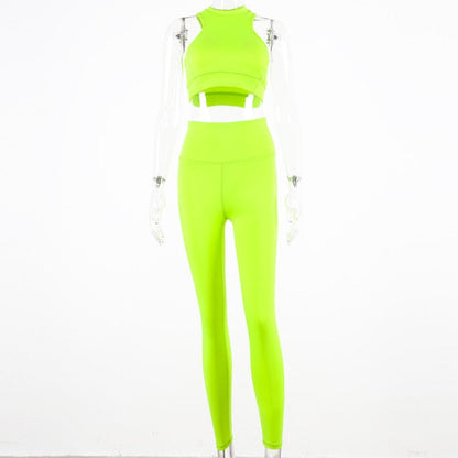 Sleeveless cami Yoga Gym elastic leggings two 2 piece neon crop top summer fashion stretchy casual set The Clothing Company Sydney