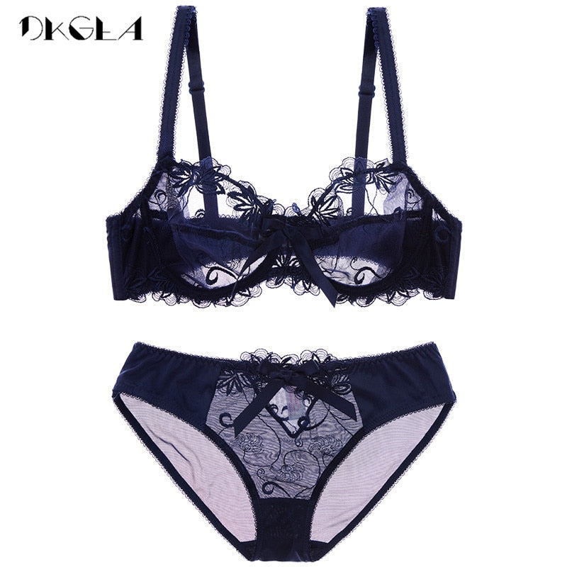 Buy Fashion Cutout Ultra-Thin Transparent Cup Water Soluble Embroidery  Women's Single-Bra Cover Set Underwear Black Cup Size 70C at