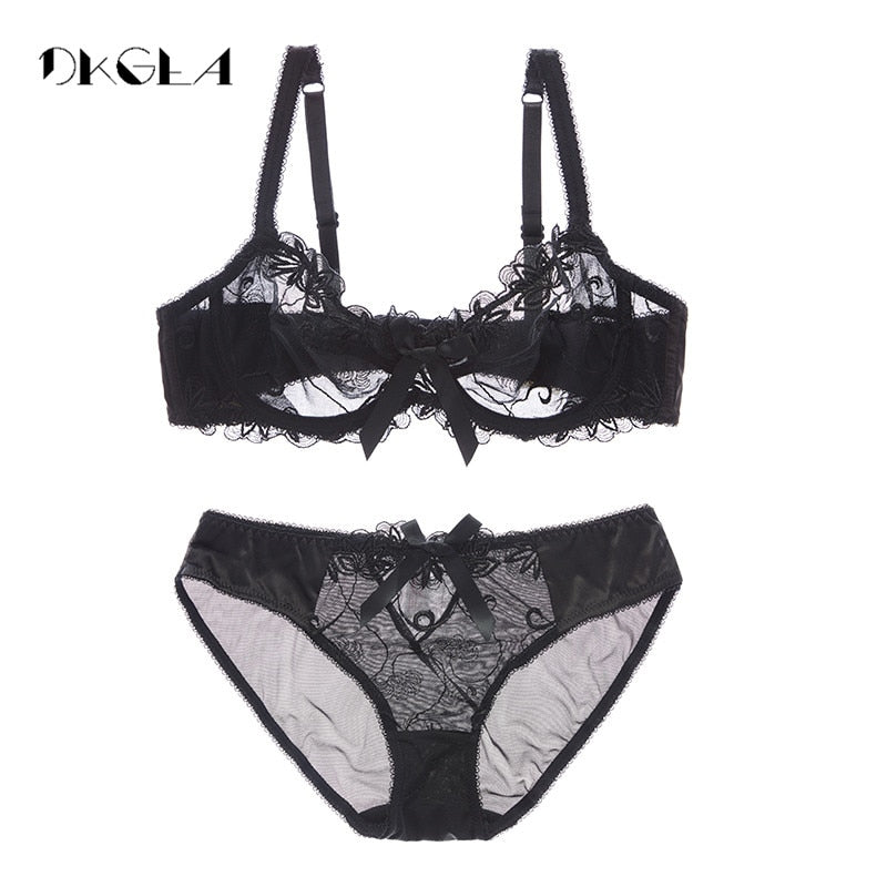 Buy Fashion Cutout Ultra-Thin Transparent Cup Water Soluble Embroidery  Women's Single-Bra Cover Set Underwear Black Cup Size 70C at