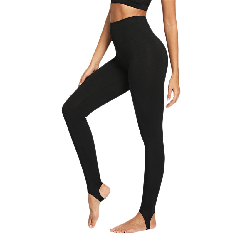 Black Casual High Rise Stirrup Solid Long Skinny Pants Leggings The Clothing Company Sydney