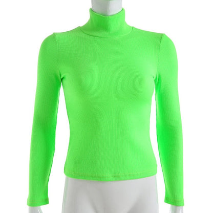 Autumn Winter turtleneck long sleeve neon green t-shirts knitted neon top tee shirt basic Top The Clothing Company Sydney