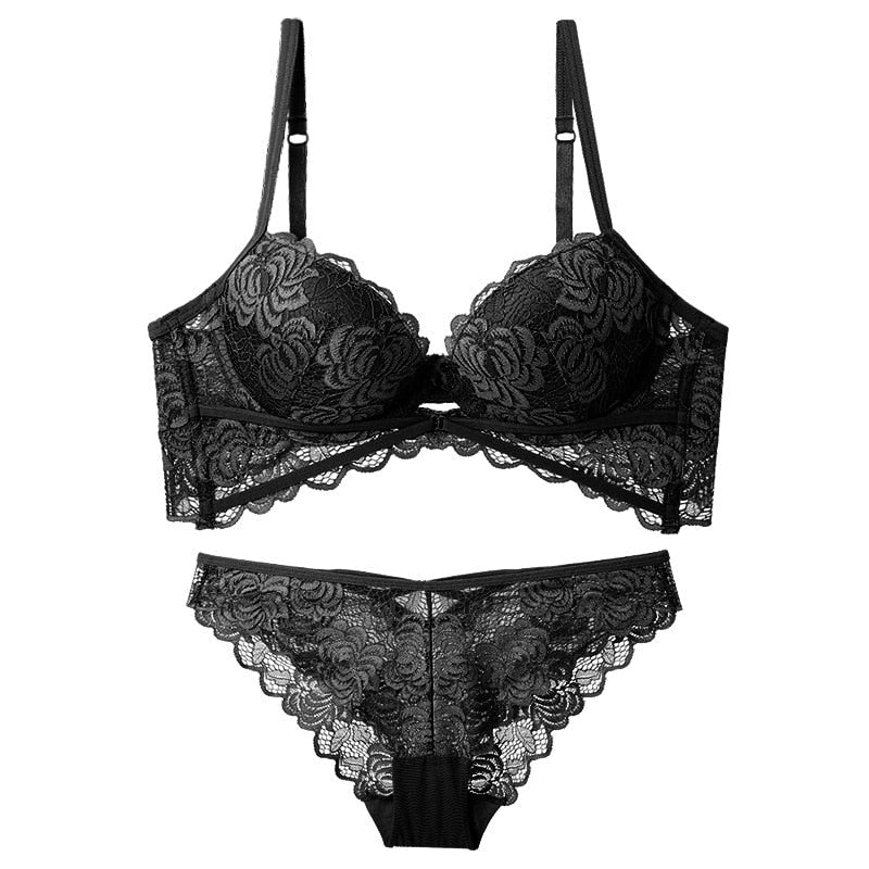 2 Piece Push Up Bra Deep V Brassiere Thick Cotton Women Underwear Lace Embroidered Lingerie Set The Clothing Company Sydney
