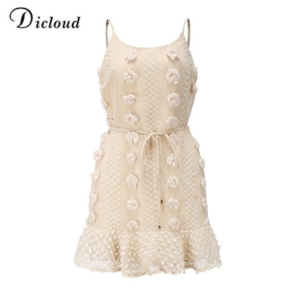 Spaghetti Strap Ruffle Summer Boho Beige Backless Lined Party Beach Sundress Elegant Dress The Clothing Company Sydney