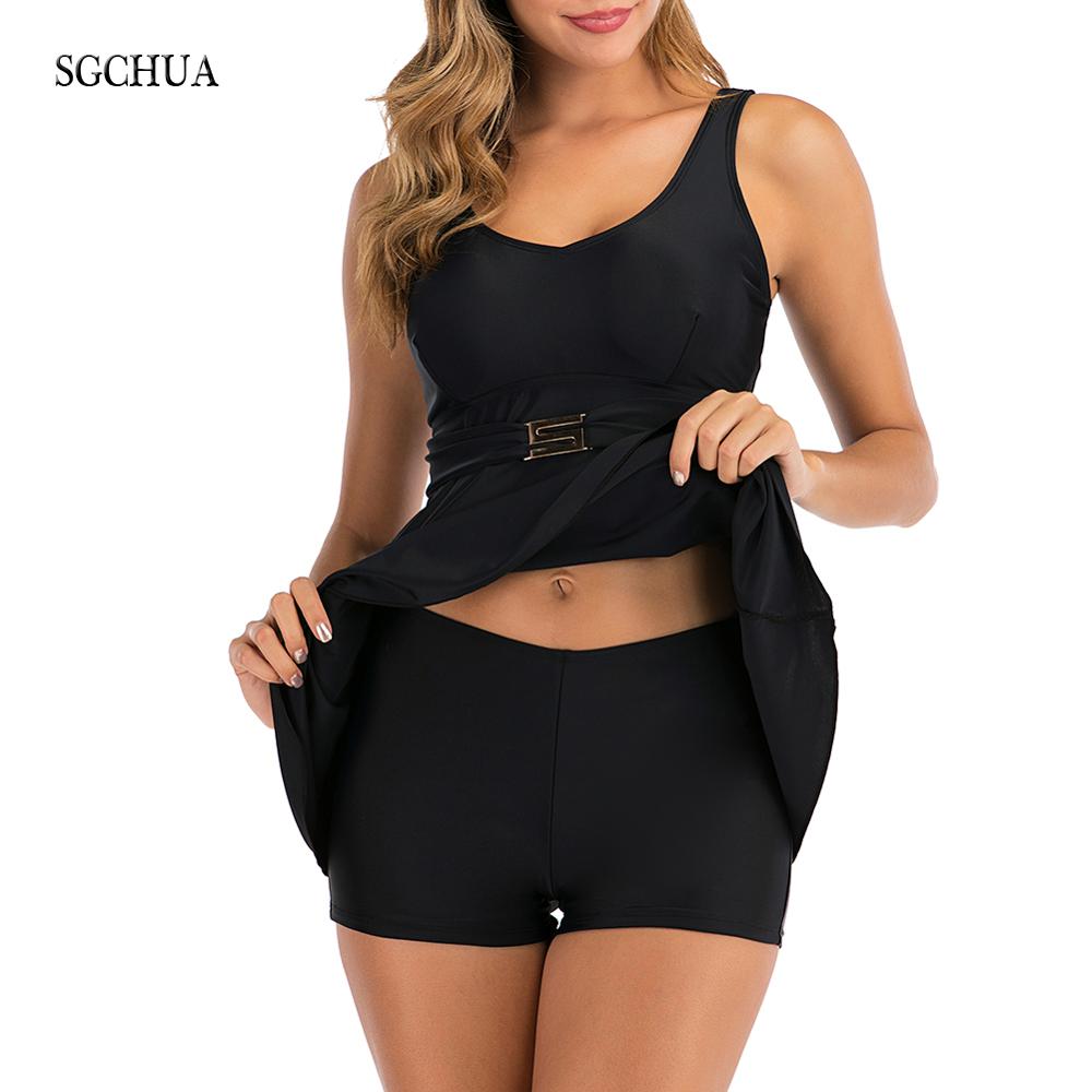 Black Tankini with Golden S Belt Plus Size Two Piece Swimsuit Women Beach Boxer Swimwear The Clothing Company Sydney