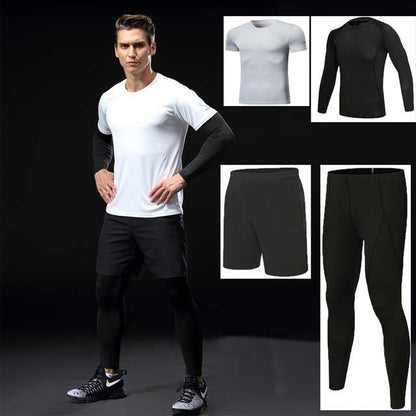 4 piece Men Running Fitness Compression Tracksuit Fitness Tight Running T-shirt Legging Sportswear Gym Sport set The Clothing Company Sydney