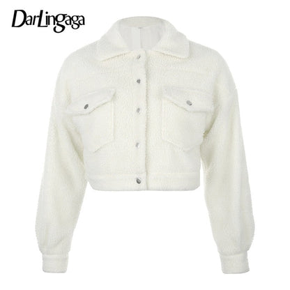 Autumn Winter Coat Women's Fleece Shaggy Warm Cropped Overcoat Single Breasted Outwear Jacket The Clothing Company Sydney