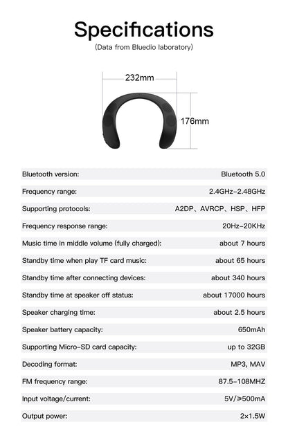 Bluedio HS bluetooth neck speaker column wireless speaker bluetooth 5.0 with bass FM radio SD card slot with microphone for game The Clothing Company Sydney