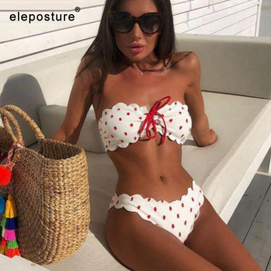 Polka Dot Two Piece Swimsuit Push Up Swimwear Floral Side Bathing Suit Brazilian Beach Wear Bikini Set The Clothing Company Sydney