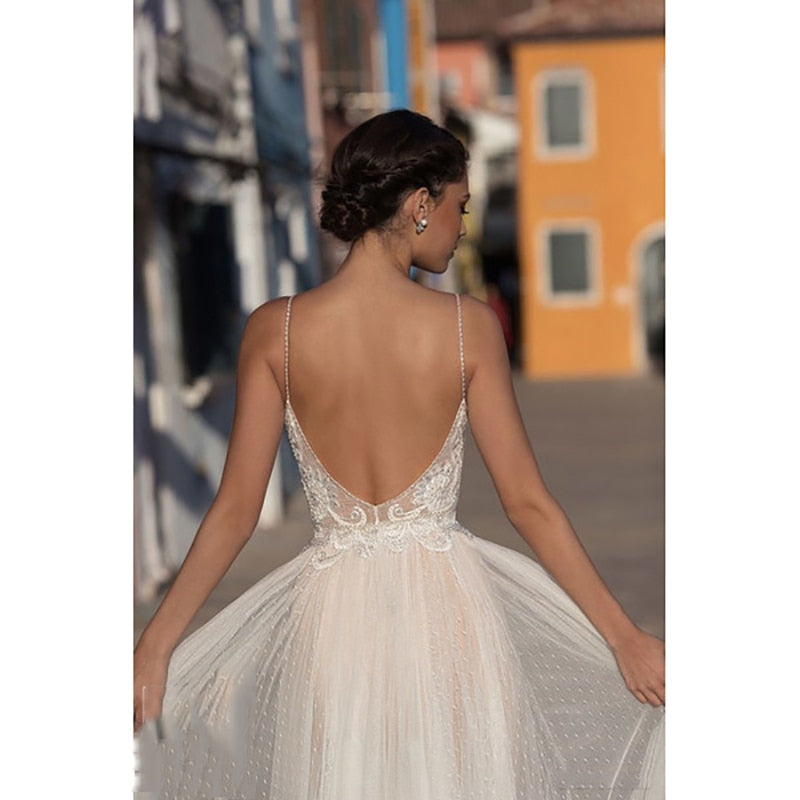 Beach Boho Bohemian Lace Bridal Backless Spaghetti Straps V Neck Wedding Gowns Dress The Clothing Company Sydney