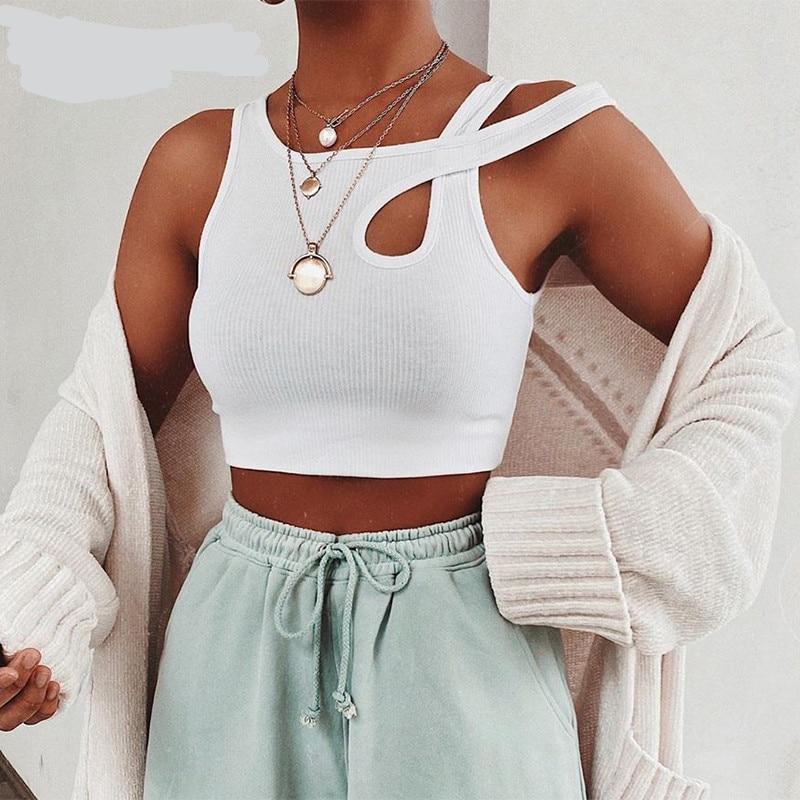 Sleeveless Summer White Tank Top Bandage Hollow Out Ribbed Crop Tops Tees Fashion Fitness Mini Vest Top The Clothing Company Sydney