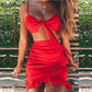 Two Pieces Set Women Ruffles Bow Casual Beach Summer Red Off Shoulder Sexy Club Bodycon Wrap Mini Party Dress The Clothing Company Sydney