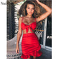 Two Pieces Set Women Ruffles Bow Casual Beach Summer Red Off Shoulder Sexy Club Bodycon Wrap Mini Party Dress The Clothing Company Sydney