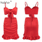 Two Pieces Set Women Ruffles Bow Casual Beach Summer Red Off Shoulder Sexy Club Bodycon Wrap Mini Party Dress The Clothing Company Sydney