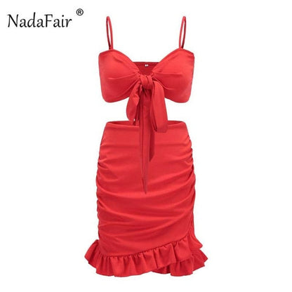 Two Pieces Set Women Ruffles Bow Casual Beach Summer Red Off Shoulder Sexy Club Bodycon Wrap Mini Party Dress The Clothing Company Sydney