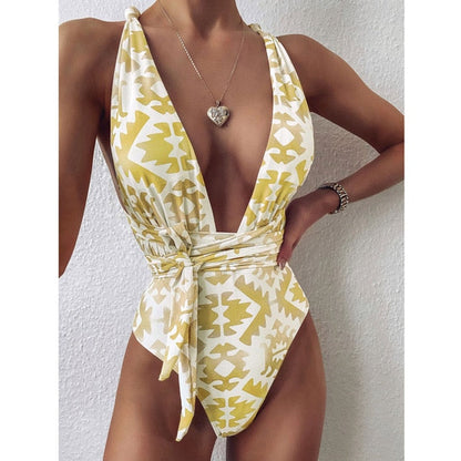 Bandage One Piece Print Bathing Suit High Waist Monokini Swimwear Swimsuit The Clothing Company Sydney