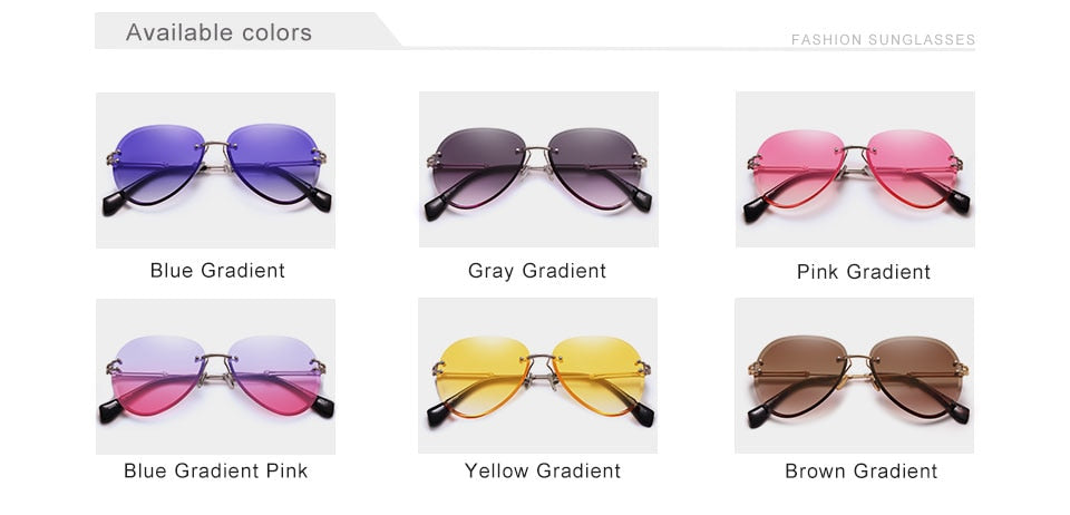 Designer Vintage Fashion Rimless Women Sunglasses Gradient Lens Sunglasses The Clothing Company Sydney