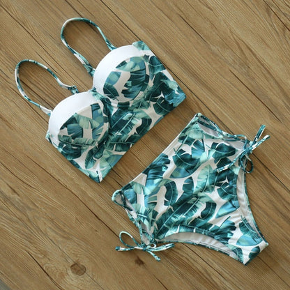 2 Piece Leaf Print Bikinis Women Swimsuit Vintage Retro Bathing Suit Halter High Waist Swimwear The Clothing Company Sydney