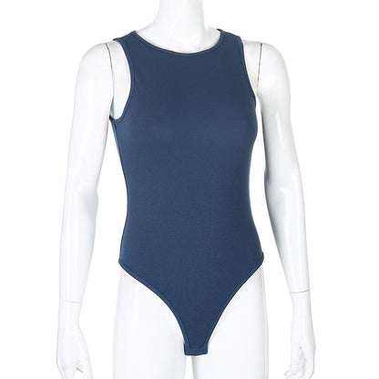 Black Sleeveless Ribbed Knitted Summer Solid Basic Bodycon Jumpsuit Body Women Fashion Bodysuit The Clothing Company Sydney