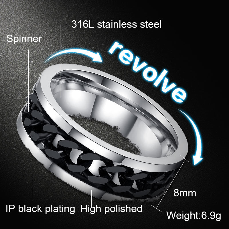 Men's Spinner Stainless Steel Metal Not Fade Gold Black Blue silver color Chain Ring The Clothing Company Sydney